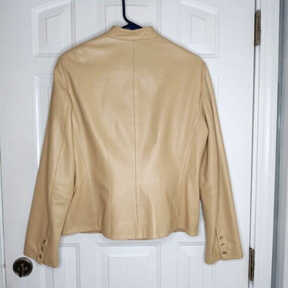 Vakko Women's Sz L Leather Jacket Casual Sports Coat Snap Button Blazer Tan Snap - Picture 9 of 16